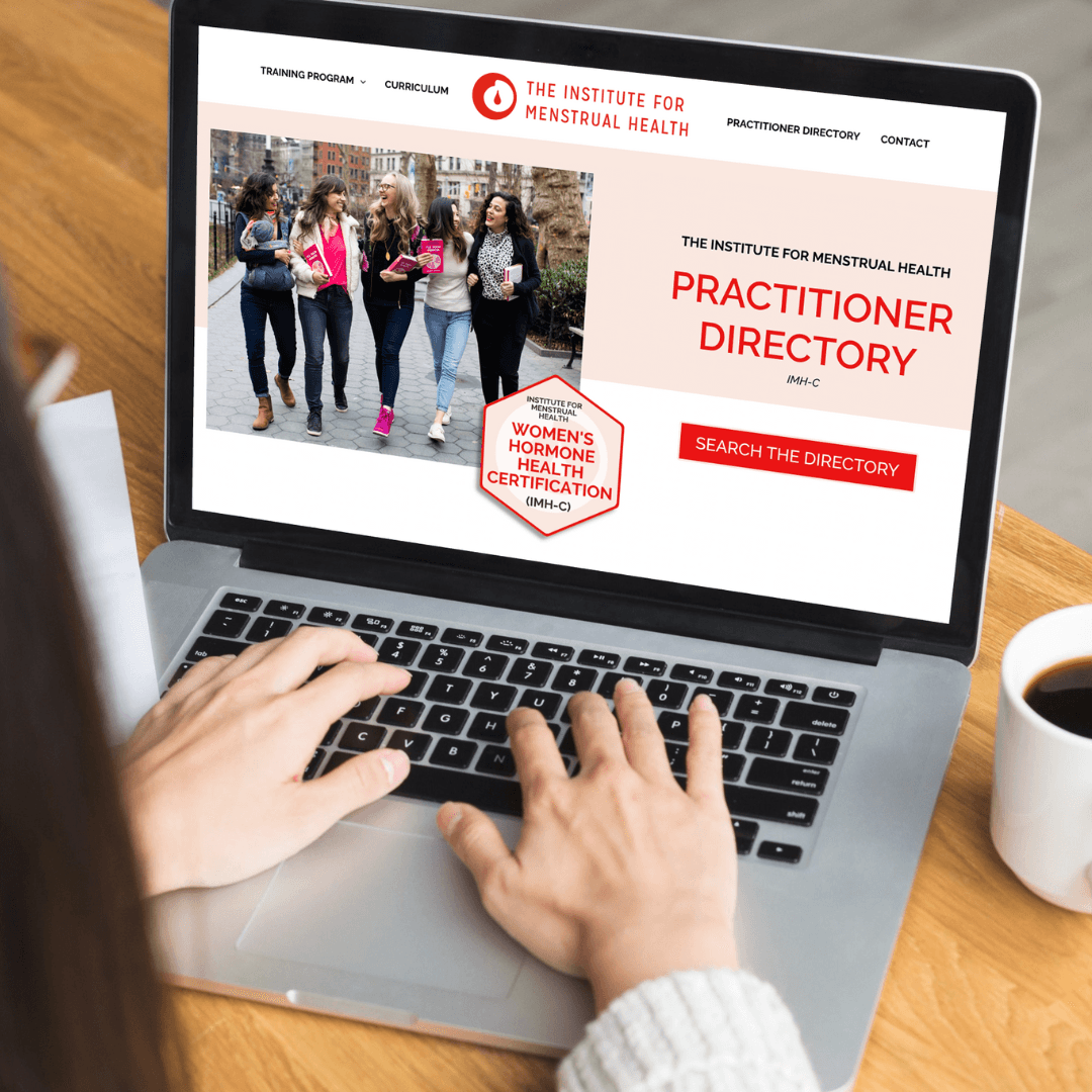 The Institute for Menstrual Health's Practitioner Directory, shown on a laptop